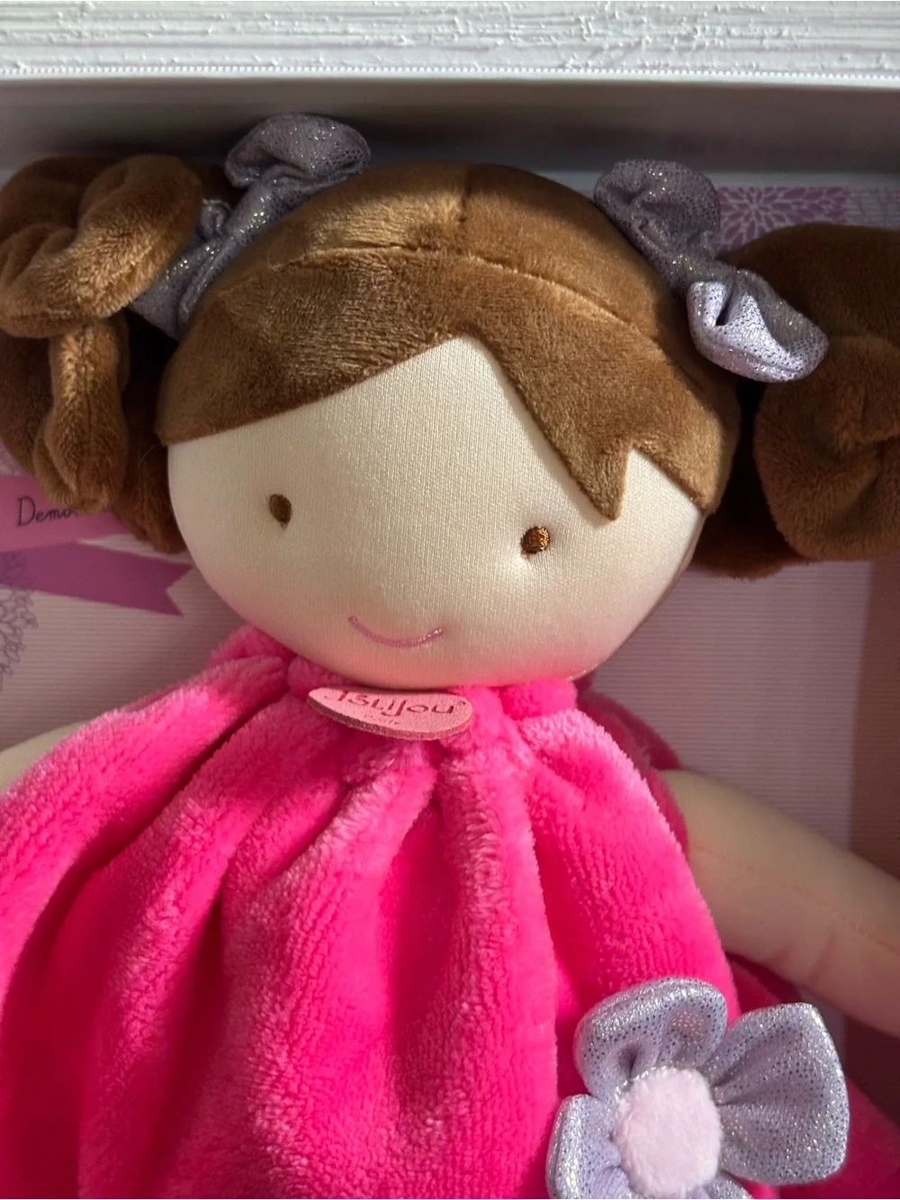 Jolijou Paris Demoiselle Pretty Brown Hair Plush Doll Toy Lovey Pink‎ Dress NEW